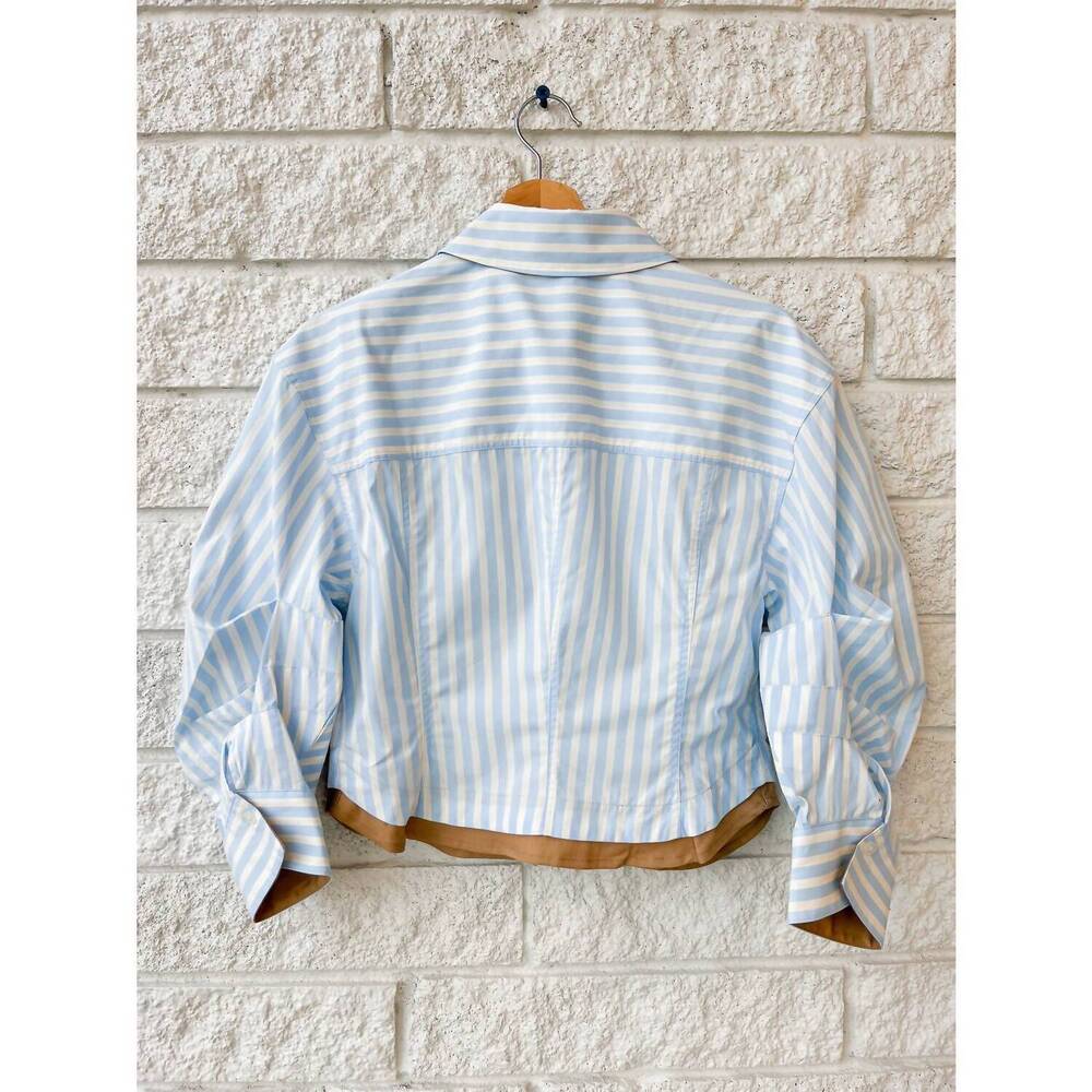NEW SIMKHAI women's boone button front combo shirt in hydrangea blue stripe - Picture 2 of 4